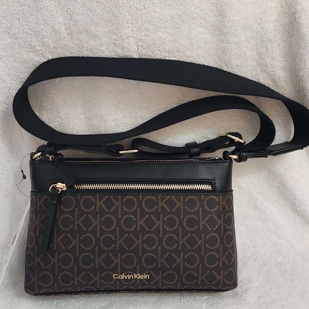 Calvin Klein CK Monogram Crossbody Bag Brown/Khaki/Black NWT